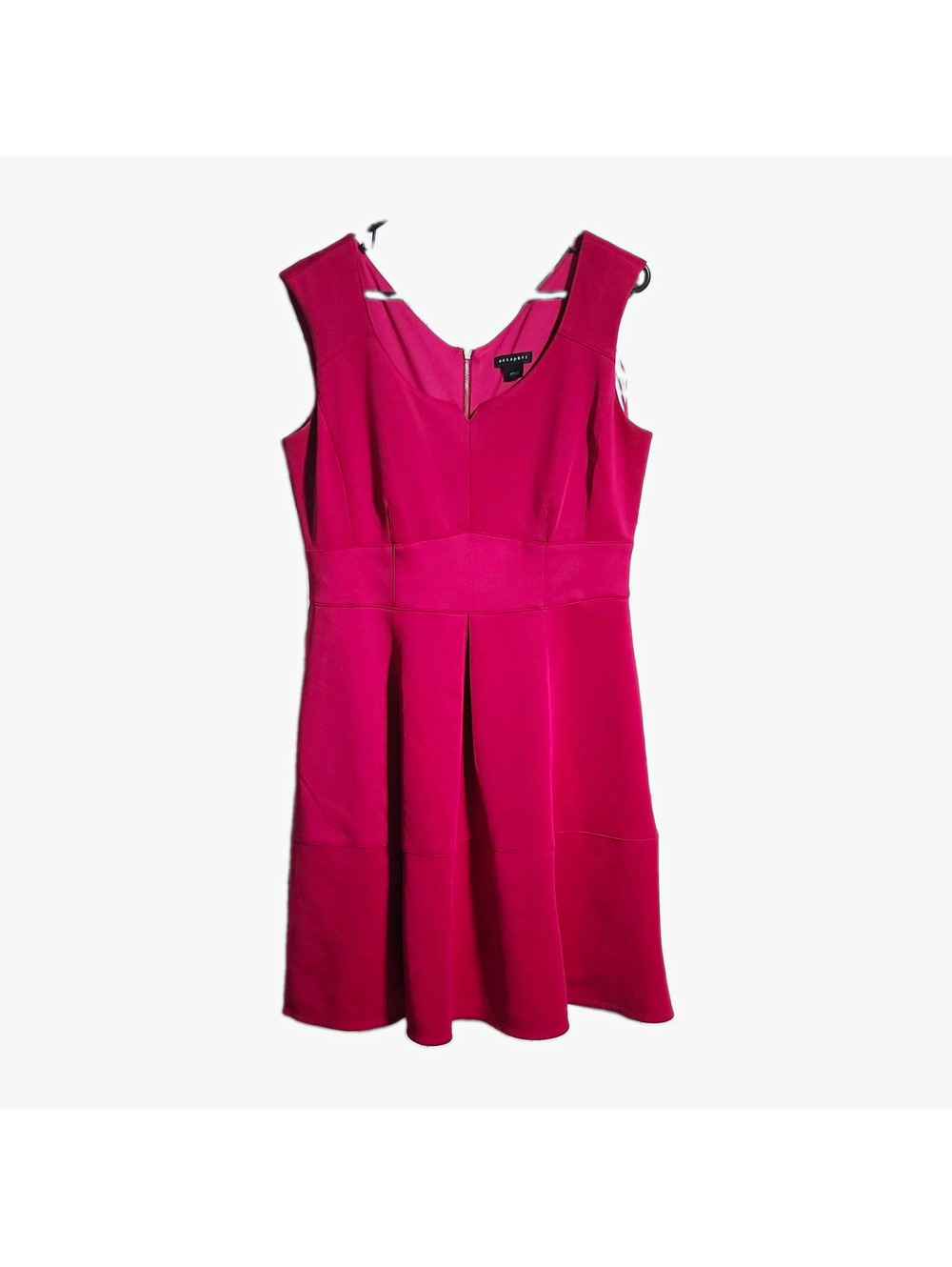 Metaphor Fushia Solid V-Neck Fit & Flare Dress Pleated Zip Knee Length 14